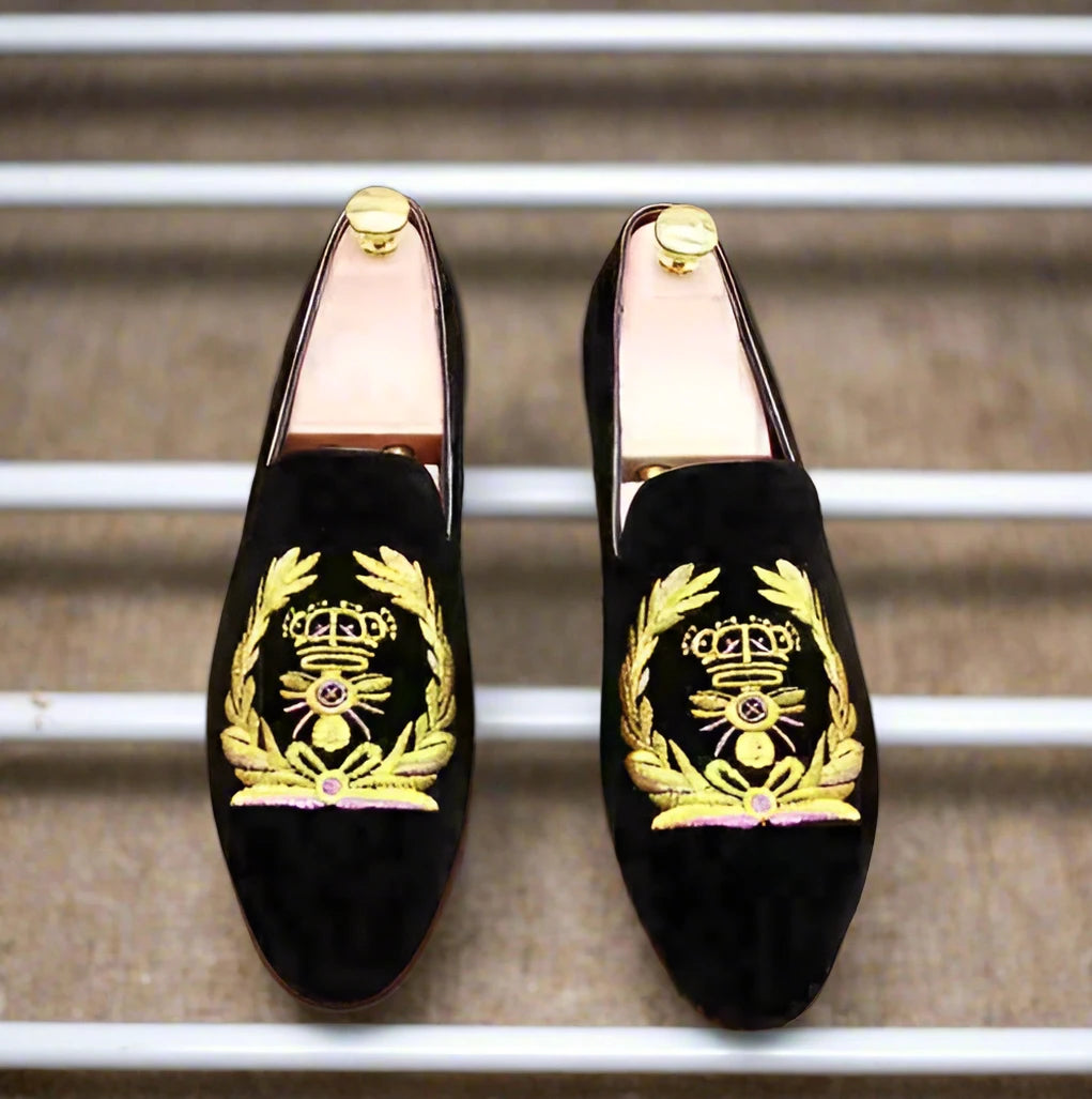 black and gold loafer