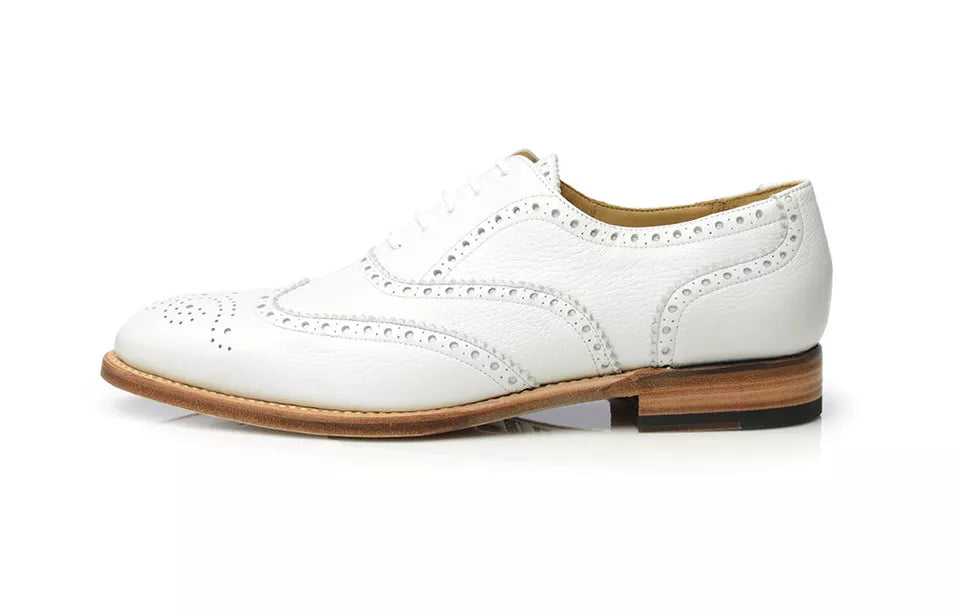 Men Handmade Shoes White Leather Wingtip Lace Up Formal Wear Casual Brogue Boot