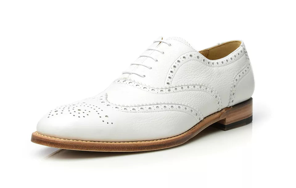 Men Handmade Shoes White Leather Wingtip Lace Up Formal Wear Casual Brogue Boot