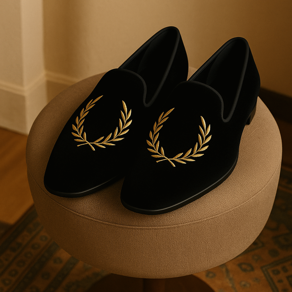 Men's Black Embroidered Loafers