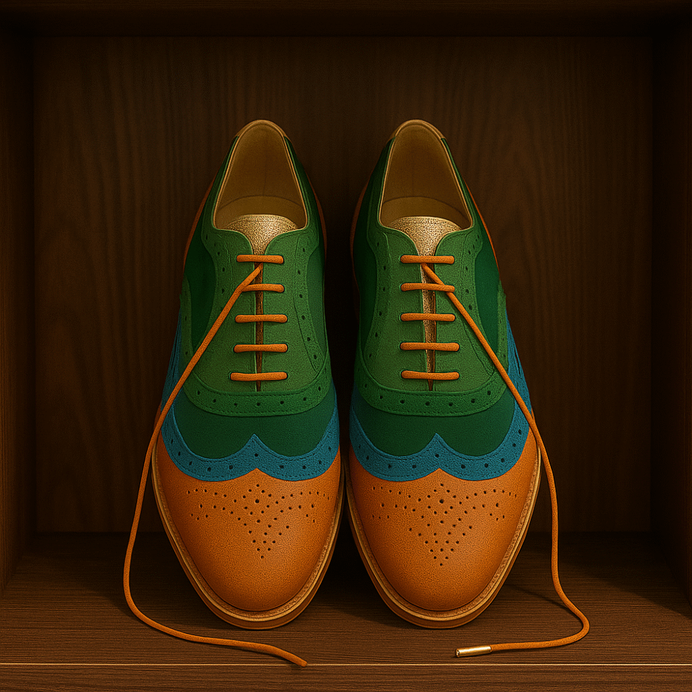 Handcrafted Multicolor Leather Wingtip Brogue Shoes for Men – Premium Oxford Style Dress Footwear