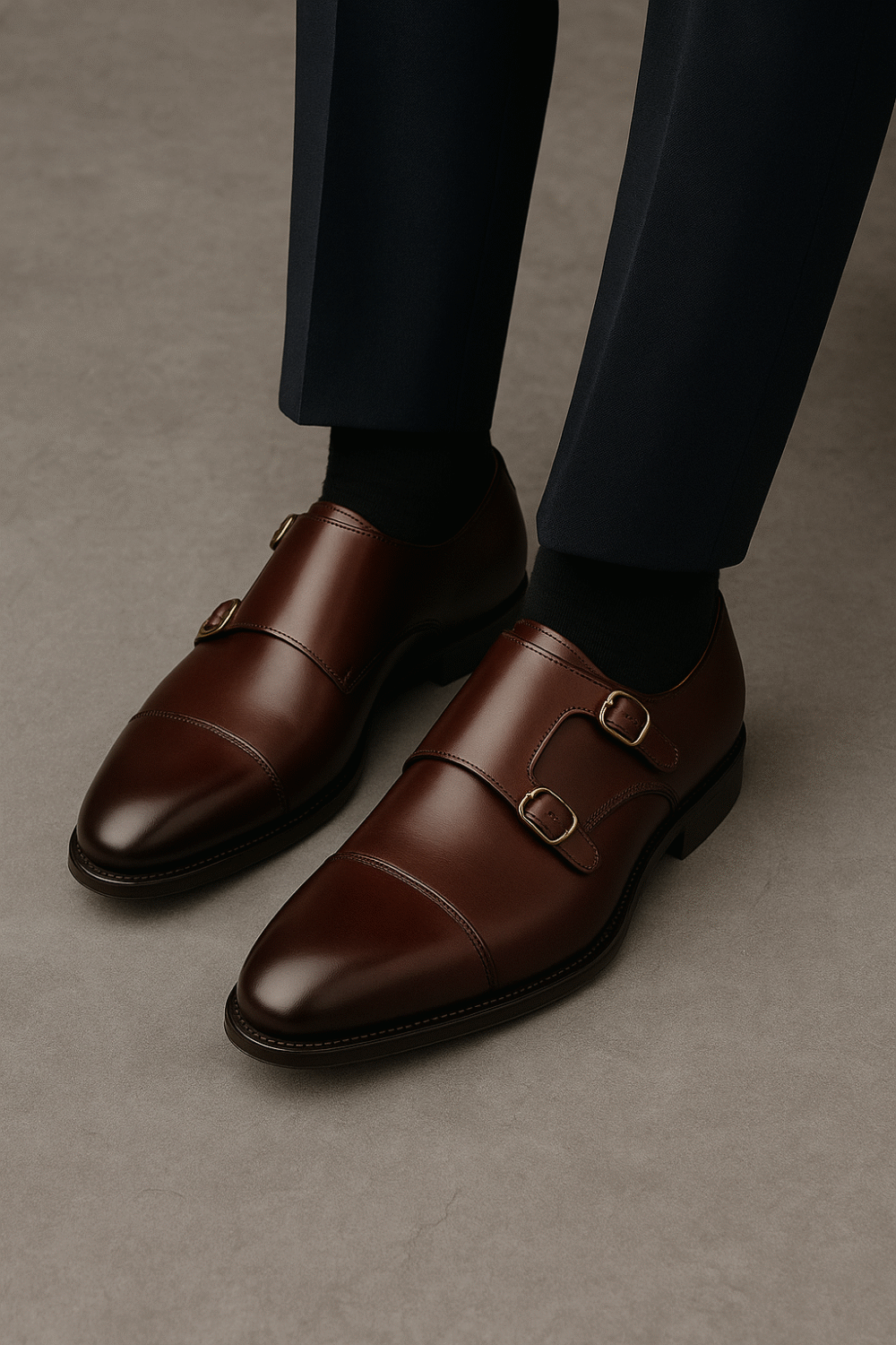 Premium Brown Leather Double Monk Strap Shoes for Men – Handmade Formal Dress Shoes | Elegant Buckle Closure Footwear - Image 3