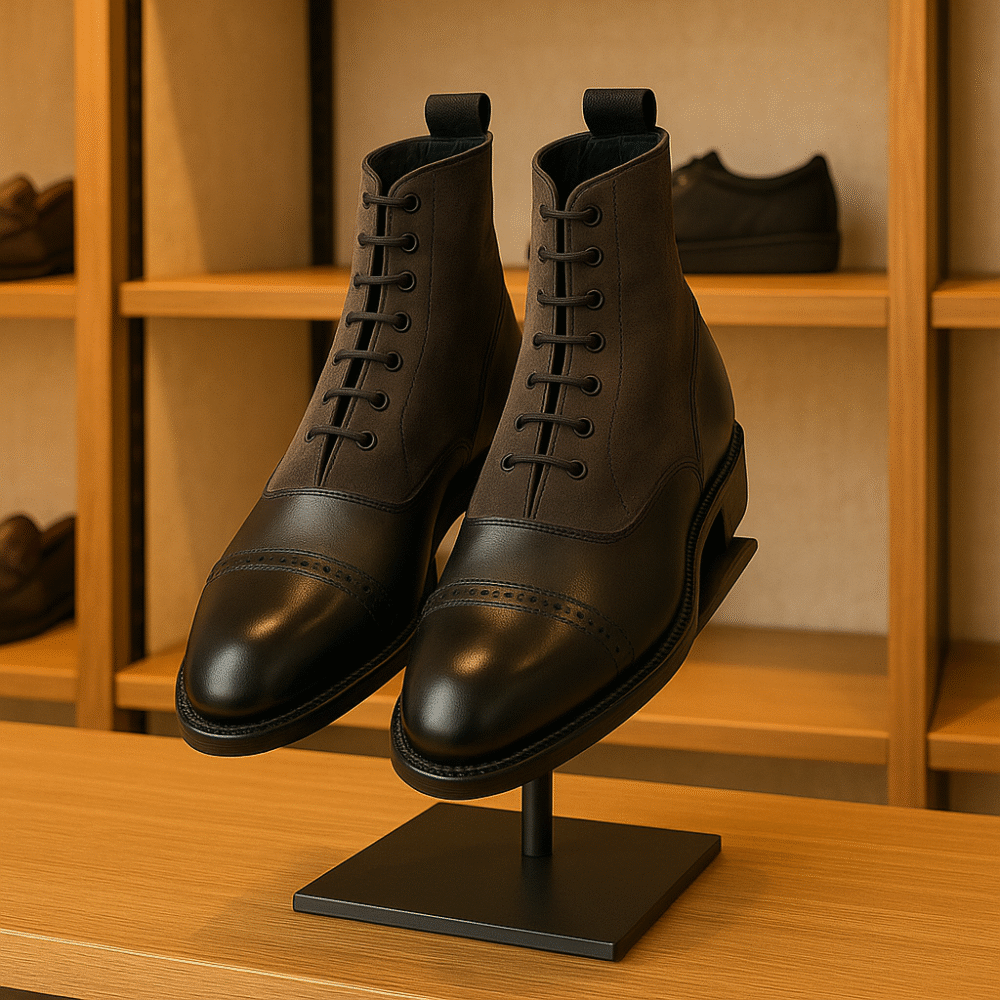 Men's Two-Tone Leather & Suede Cap-Toe Boots – Handmade Dress Ankle Boots for Formal & Casual Wear