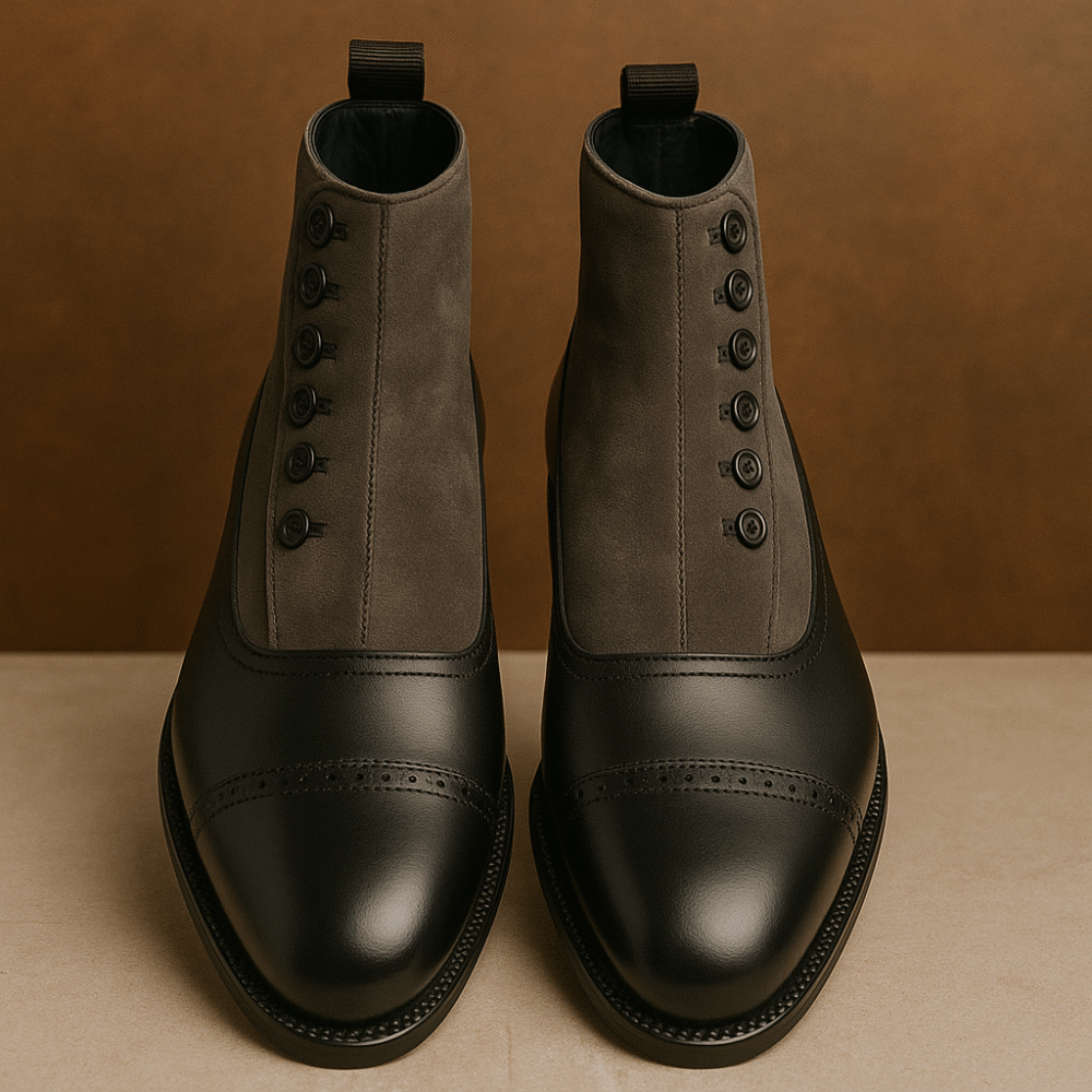 Men’s Handmade Two-Tone Leather Button Boots – Vintage Dress Boots