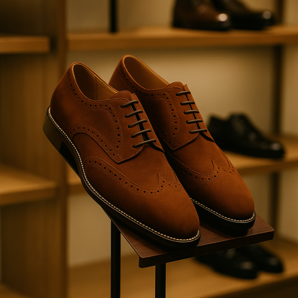 Men's Handmade Brown Suede Wingtip Brogue Oxford Shoes