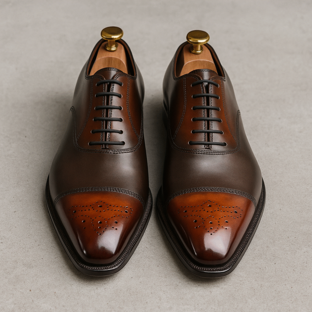 Handcrafted Two-Tone Oxford Leather Shoes for Men – Premium Formal Dress Shoes | Genuine Calfskin, Brogue Cap Toe, Classic Lace-Up