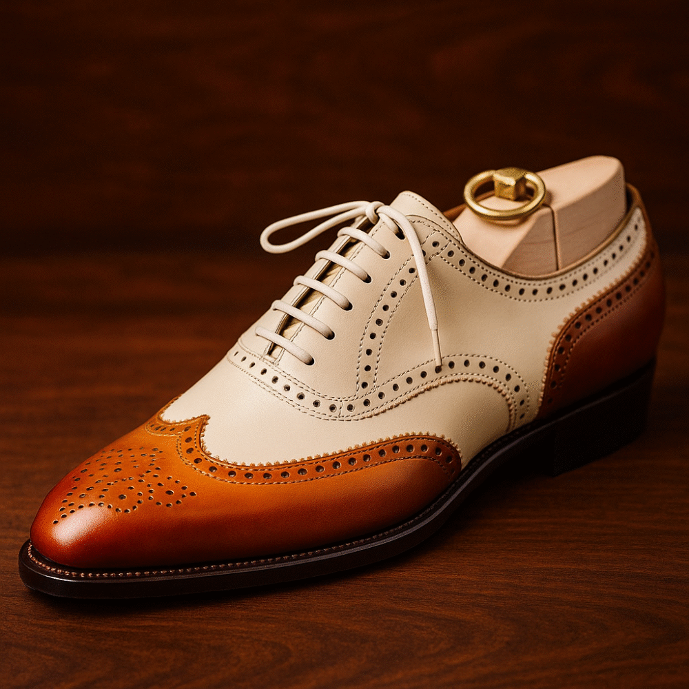 Handmade leather shoes for men Two-tone Oxford shoes Luxury men's dress shoes Wingtip brogues Genuine leather formal shoes Men's wedding shoes Best leather shoes for men 2025 Stylish brogue shoes worldwide Men's classic formal footwear Designer leather shoes men