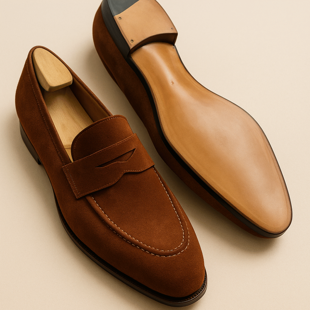 Premium Brown Suede Leather Loafers for Men | Handmade Penny Slip-On Dress Shoes | Elegant Formal & Casual Footwear