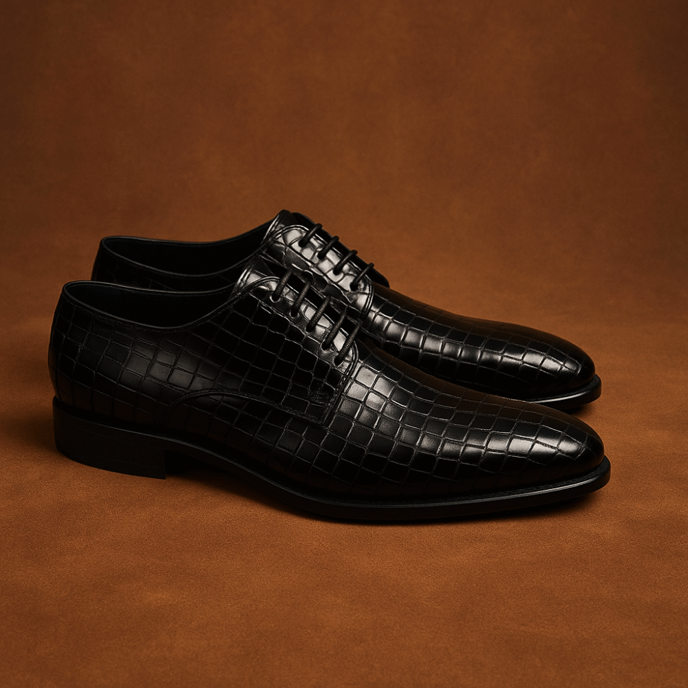 Luxury Black Crocodile Embossed Leather Dress Shoes for Men – Handmade Formal Oxford Style Worldwide Shipping